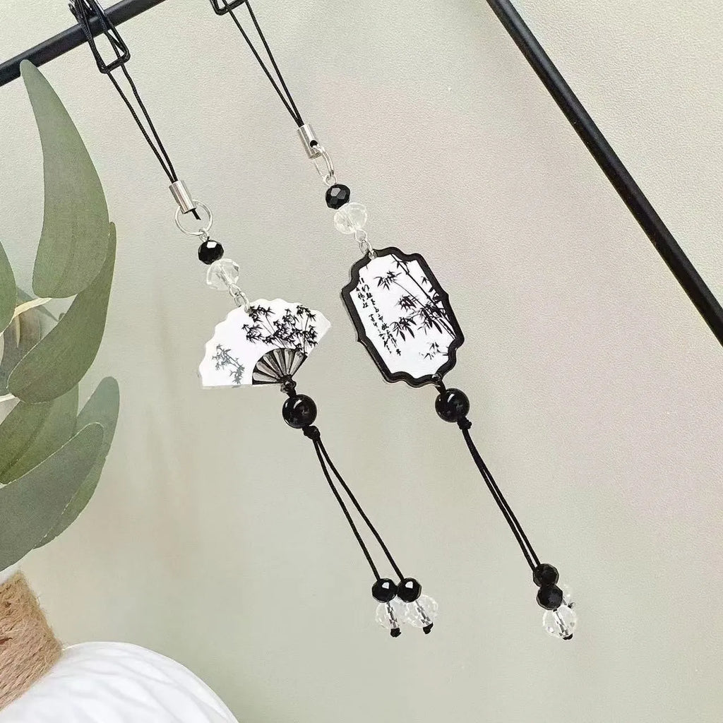 Guofeng Chinese style pendant keychain with plant and flower bead pattern