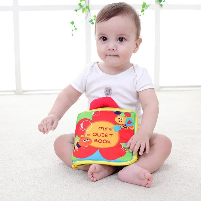 Baby multi-functional soft cloth books with bright stereo pages, carry handle, and zipper