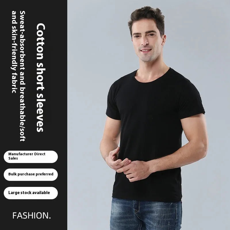 Men's solid black loose-fit pure cotton round neck T-shirt on a hanger.