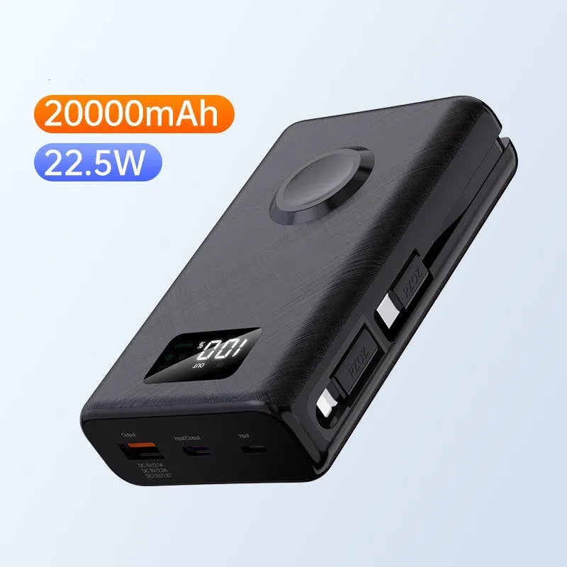20000mAh wireless charging power bank with display screen and multiple USB ports