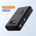20000mAh wireless charging power bank with display screen and multiple USB ports