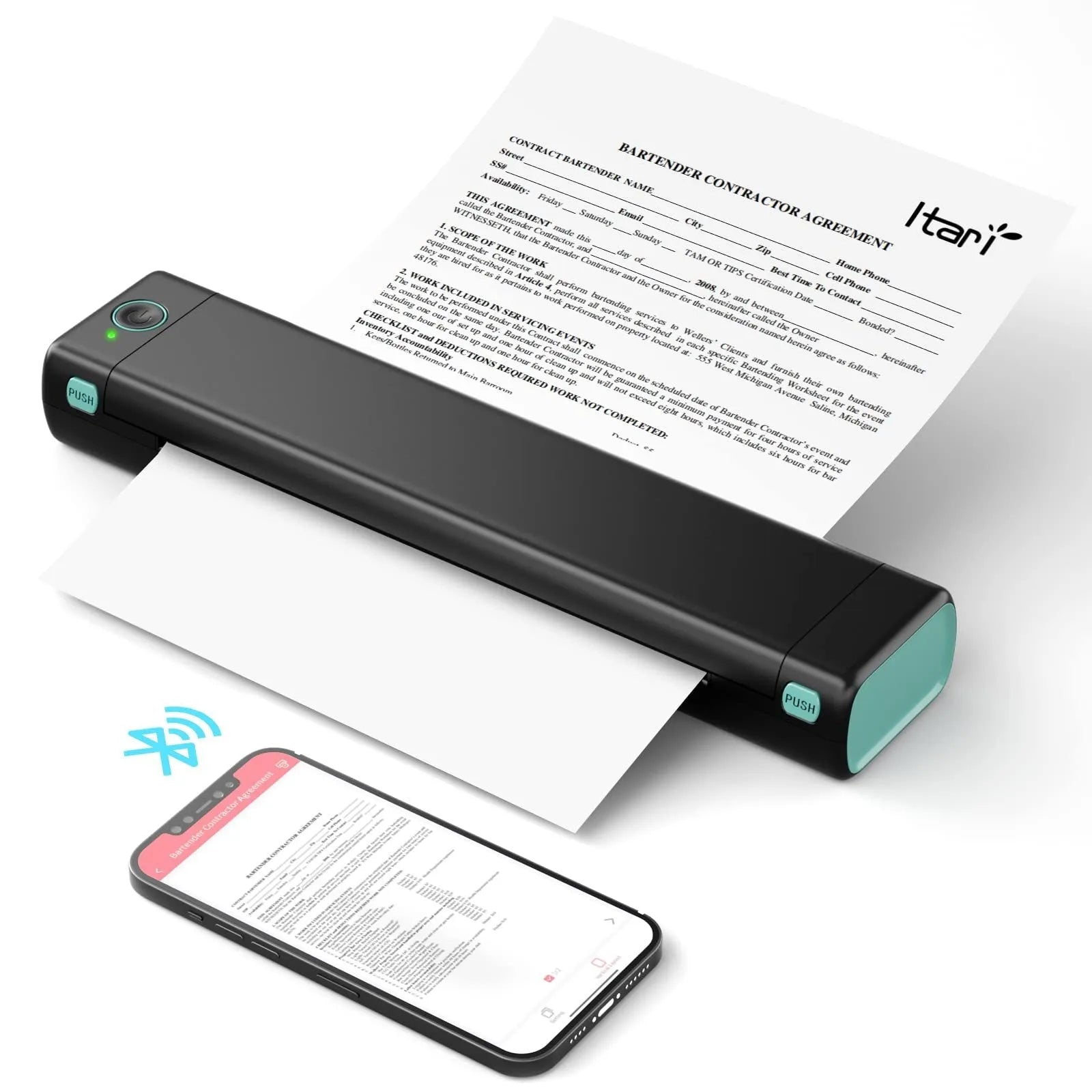 Phomemo M08F portable A4 thermal printer in silver black colour on a desk