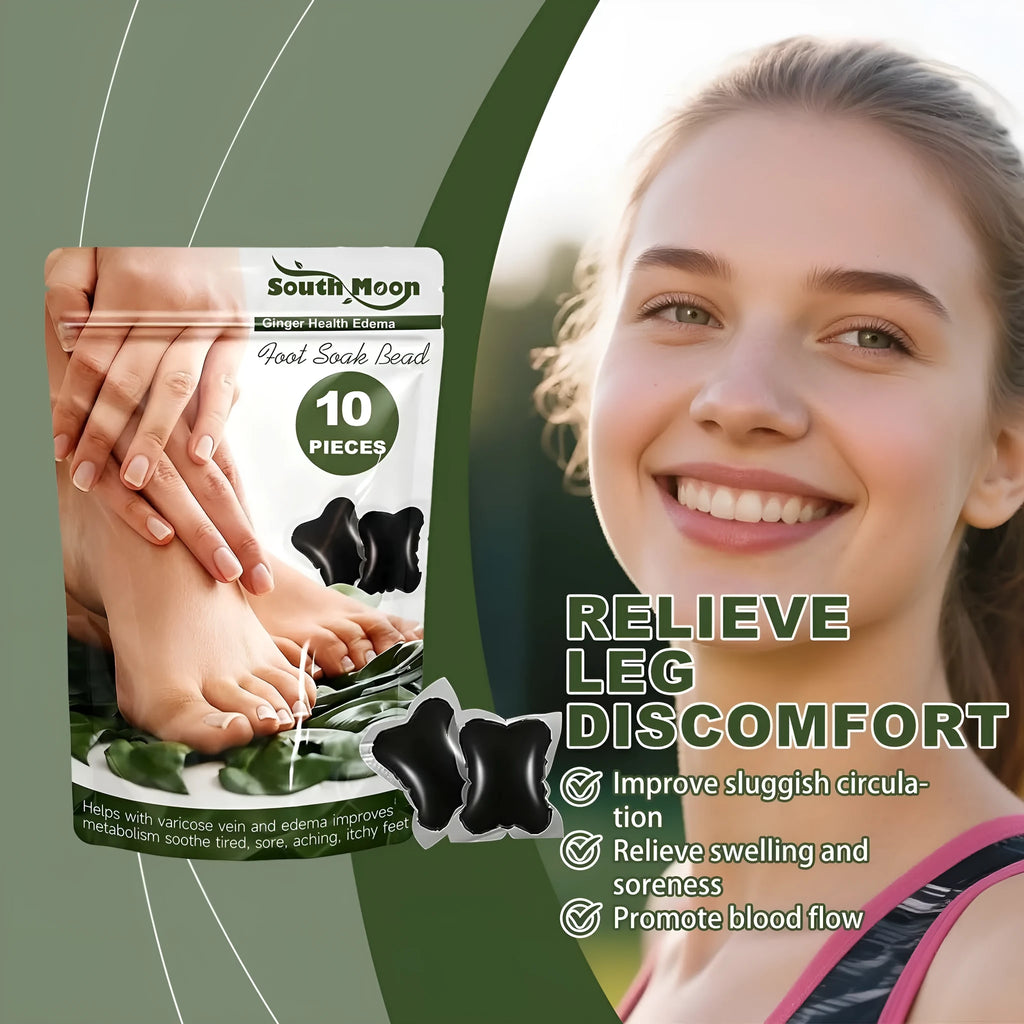 Ginger Health Edema Foot Soak Beads 10 Pack with wormwood and angelica foot bath beads in a pouch