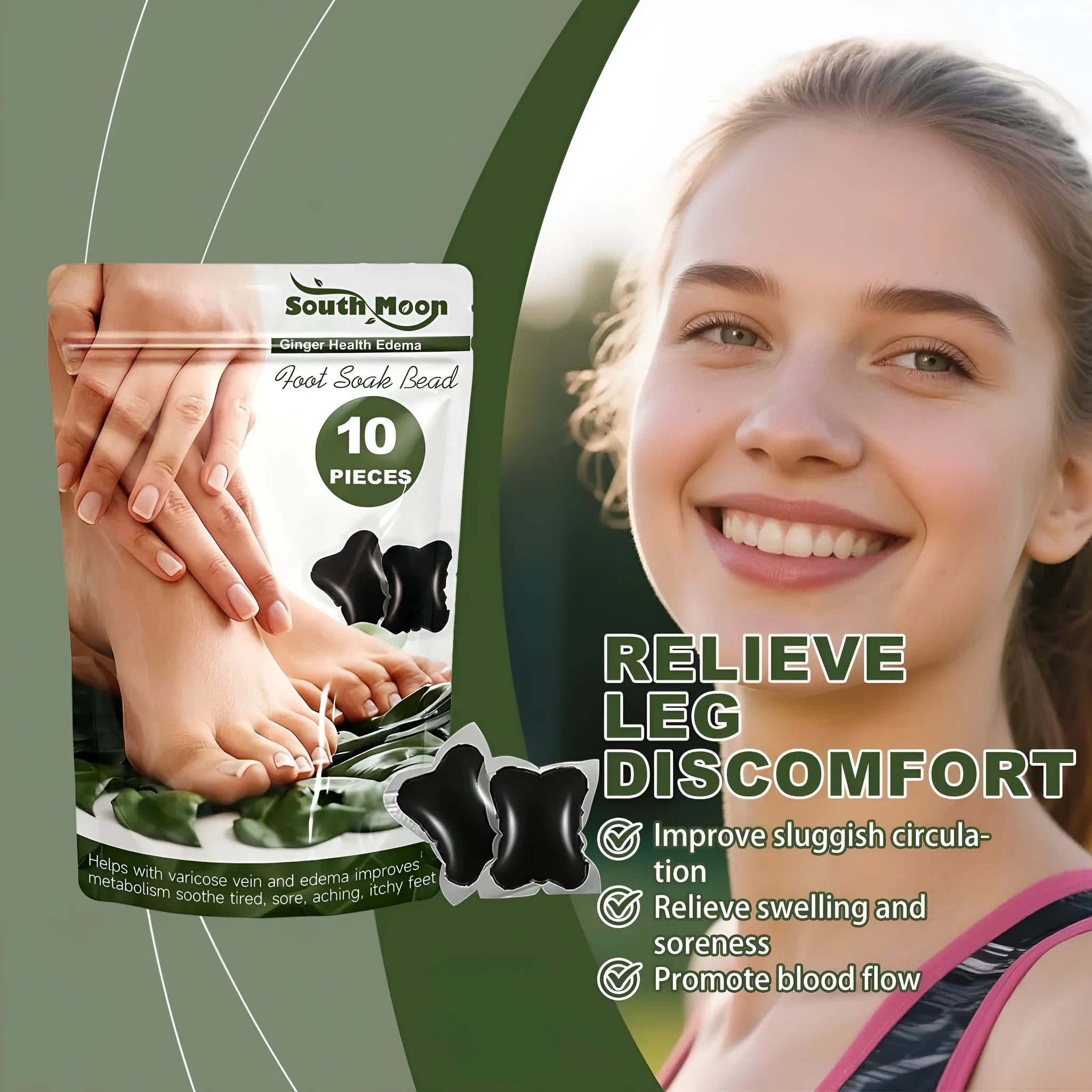 Ginger Health Edema Foot Soak Beads 10 Pack with wormwood and angelica foot bath beads in a pouch
