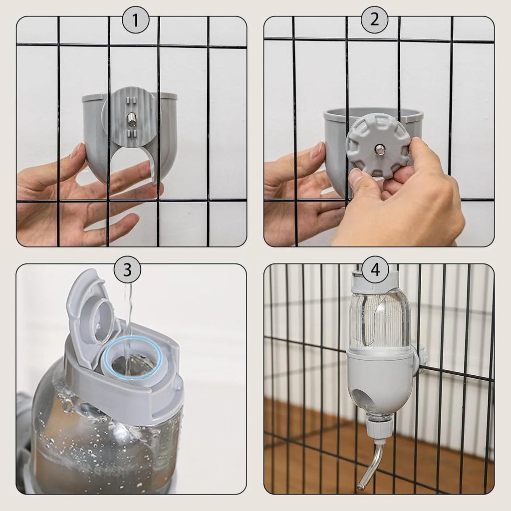 Blue small animal water bottle with rotatable nozzle and stainless steel ball valve for cage mounting
