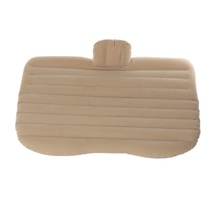 Inflatable car rear bed in black, grey, beige, or blue, 135cm by 80cm, with PVC and flocking surface and two pillows.