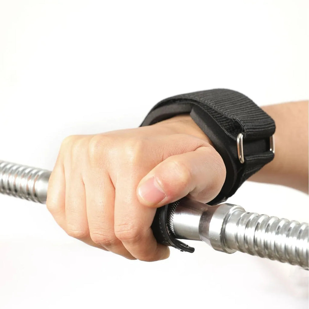 Black rubber non-slip palm protection grip belt for weightlifting and rock climbing.
