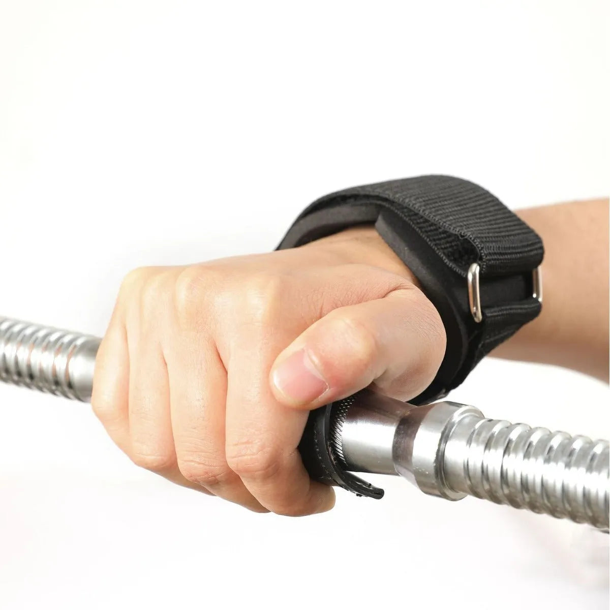 Black rubber non-slip palm protection grip belt for weightlifting and rock climbing.