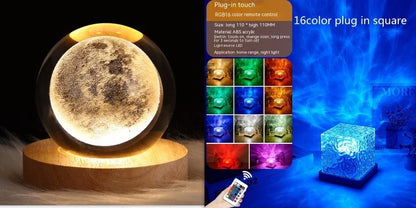 Mesmerizing water ripple ambient night light with rotating projection, 16 color options, and USB charging