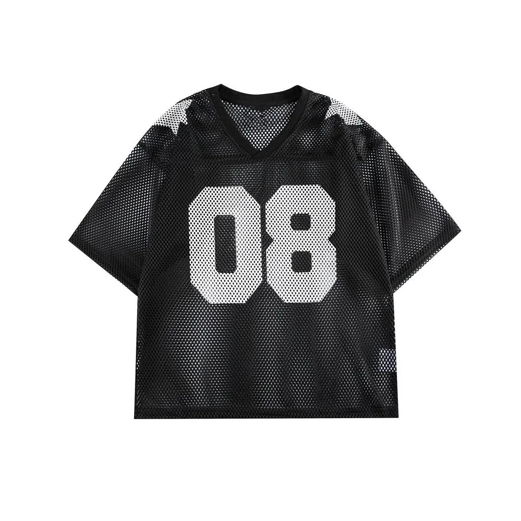 Black and navy blue half sleeve pullover shirt with loose fit and letter pattern design