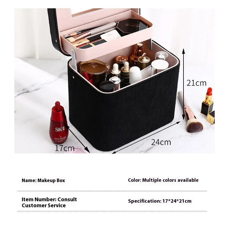 Large corduroy cosmetic storage box with lining, shown in a solid colour.