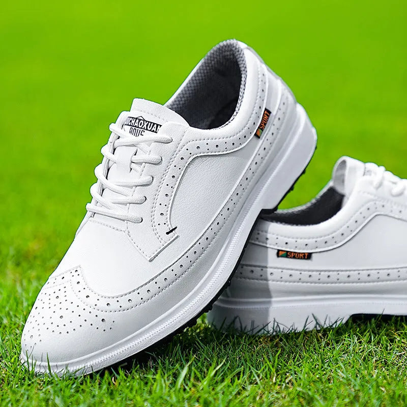 Men's genuine leather golf shoe with non-slip rubber sole in 8669 Lake Blue colour