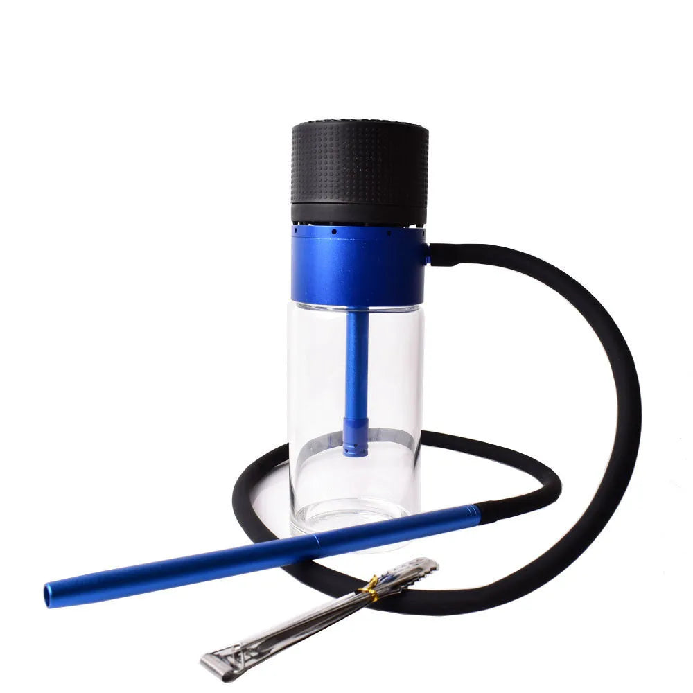 Small portable glass hookah with aluminium body in black, silver gray, red or blue, modern Japanese style