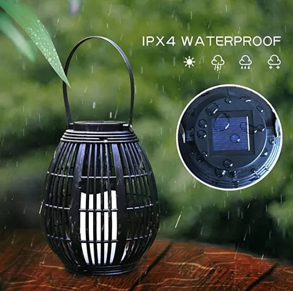 Solar retro patio rattan garden light with oval design and LED illumination