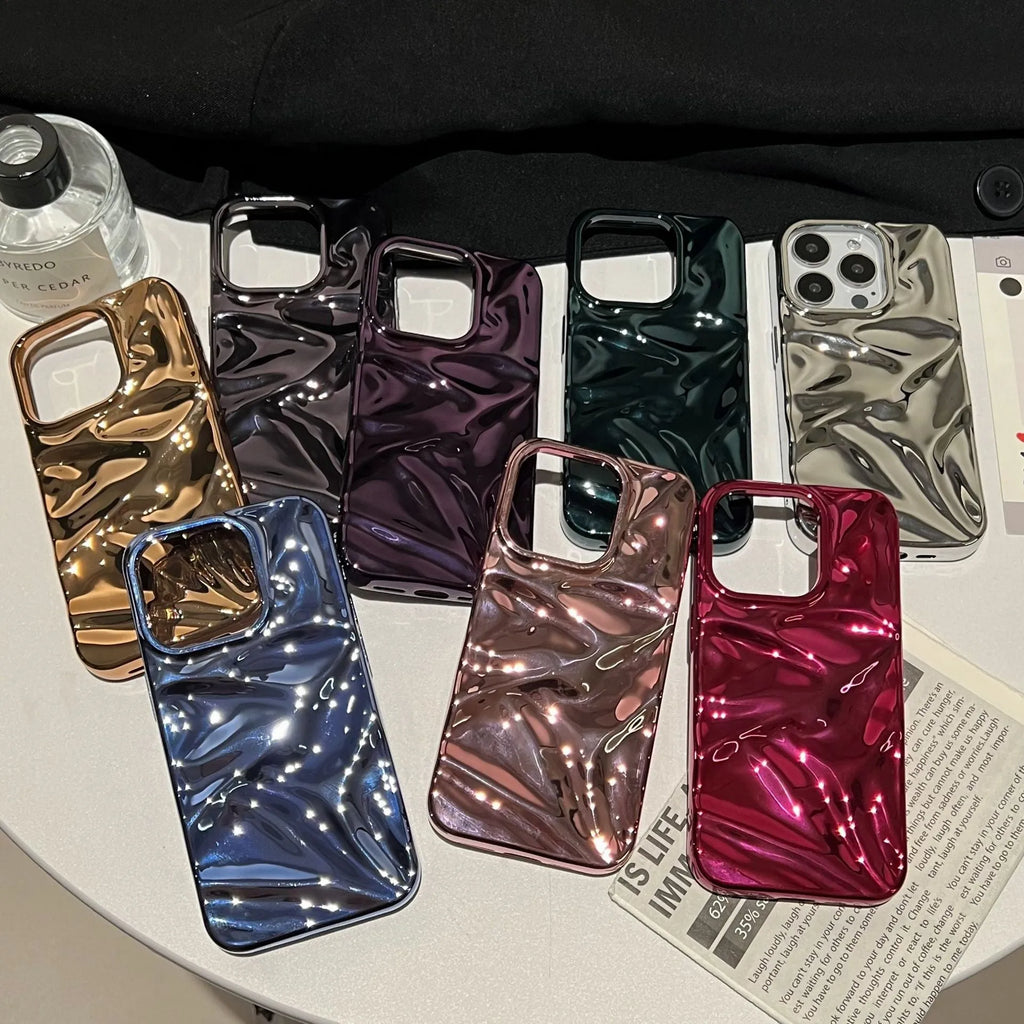 TPU electroplating three-dimensional pleated phone case in milk blue for iPhone