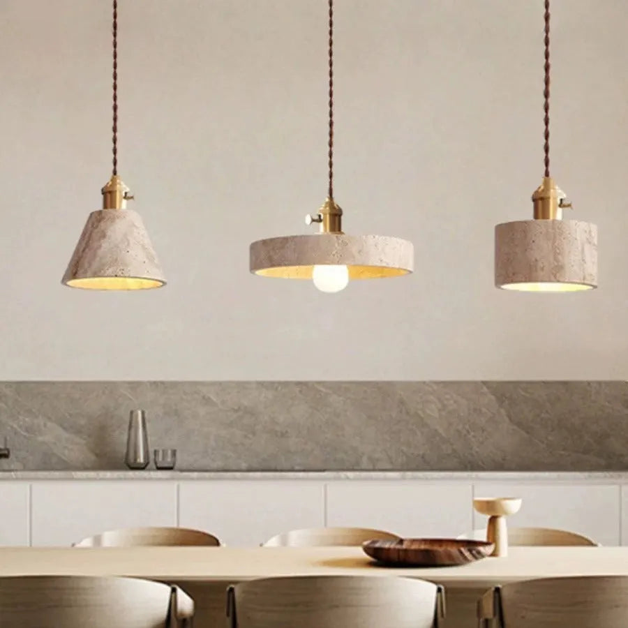 Modern cream-yellow huangdongshi stone chandelier, LED suspension ceiling light for study or restaurant.