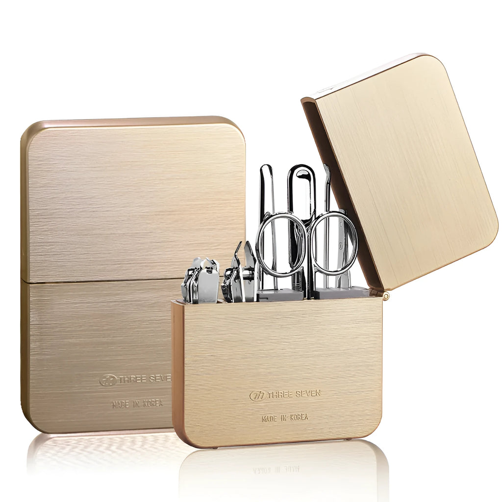 Carbon steel nail clippers set with diagonal cut, flat cut, dead skin shovel, nail file, eyebrow clip, ear pick, and eyebrow scissors