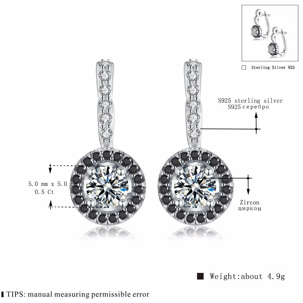 Ladies S925 sterling silver earrings with white geometric design and zircon inlay, 5g precious metal weight