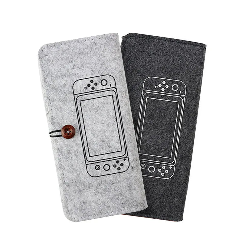 Felt pouch bag for Nintendo Switch with game card slots and double-layer storage