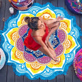 Round polygon printed tassel bath towel yoga mat in blue with 150cm diameter