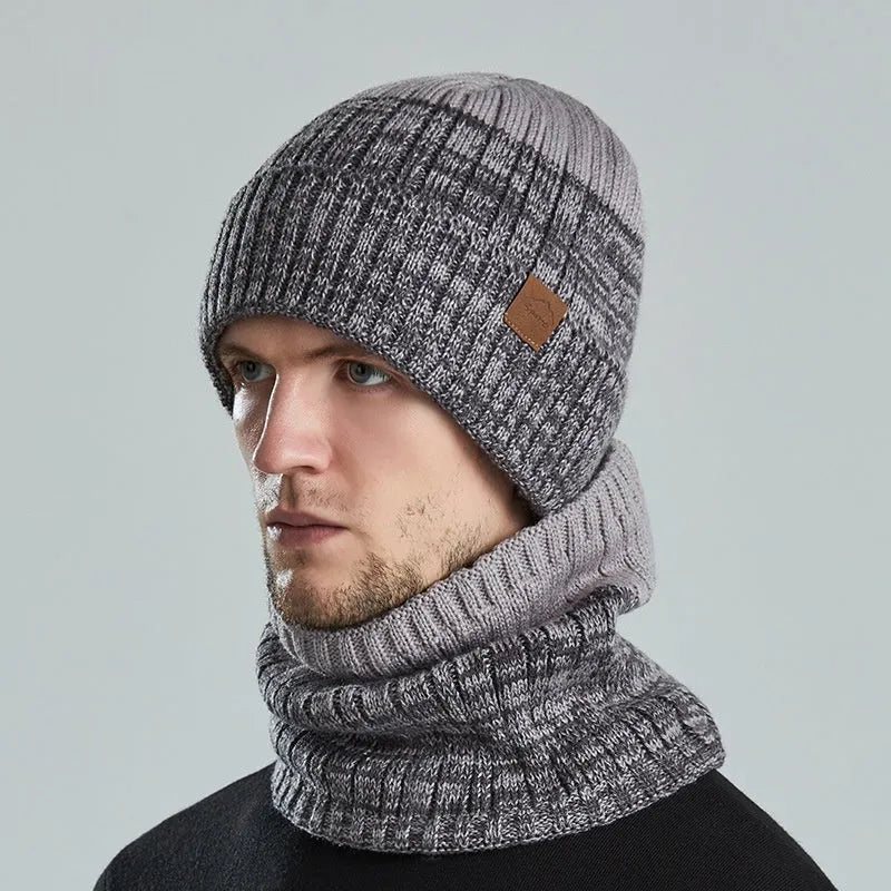 Men's thickened fleece-lined woolen winter hat with dome crown in black, grey and navy options