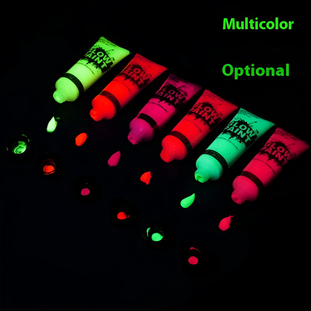25ml tubes of neon face paint in red, yellow, green, purple, orange and pink colours