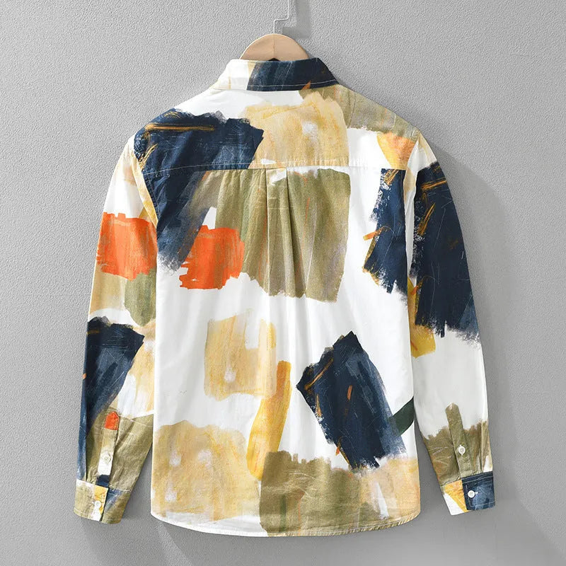Women's loose cotton cardigan with printed design and long sleeves