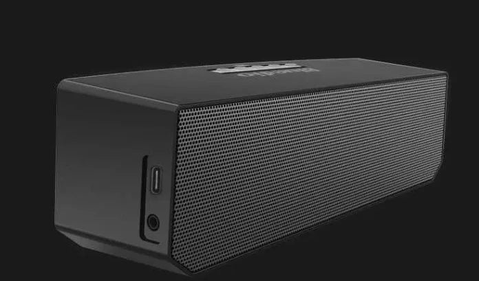 Black Bs-6 cloud smart speaker showing compact design with micro-USB port