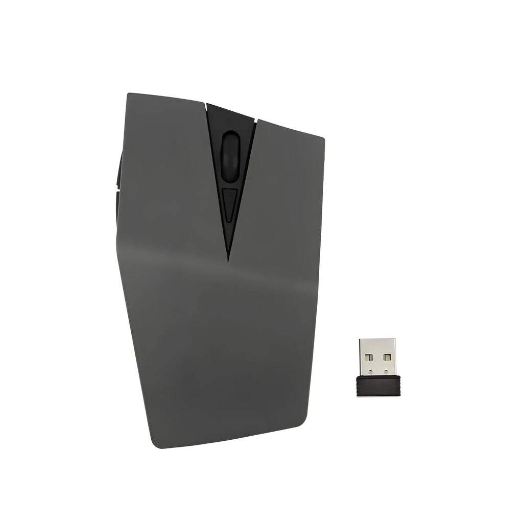 Wireless optical mouse in gold colour with hidden USB receiver compartment for laptop computers