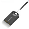 Compact black and silver metal USB flash drive on a white background, showing mini size.