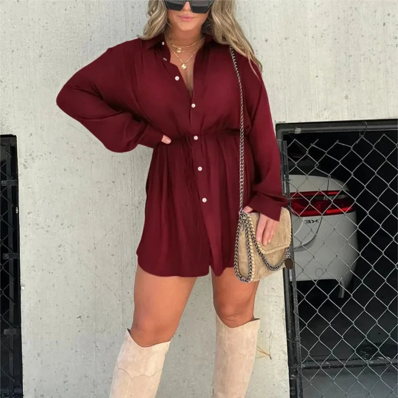 Shopprimex_NZ Stylish Long Sleeve Jumpsuit Dress with Button Detail