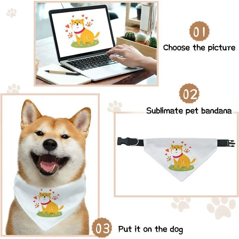 Blank white polyester dog bandana scarf laid flat, showing its triangular shape.