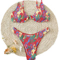 Red floral print women's underwire triangle bikini top and briefs set