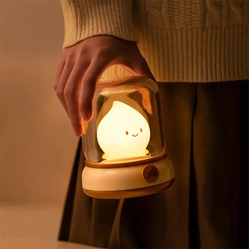 Retro oil lamp design LED night light in green or yellow colour with USB charging port