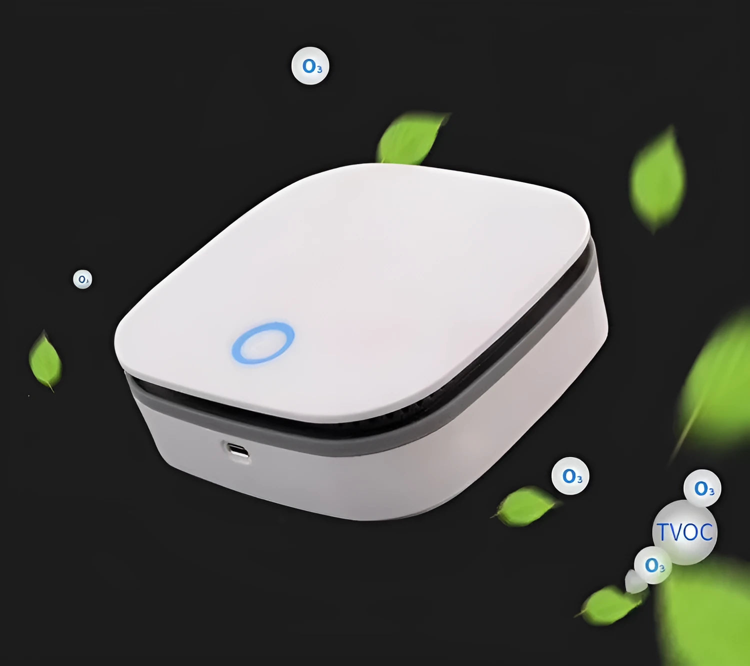 White portable air purifier with USB cable for car and small room use
