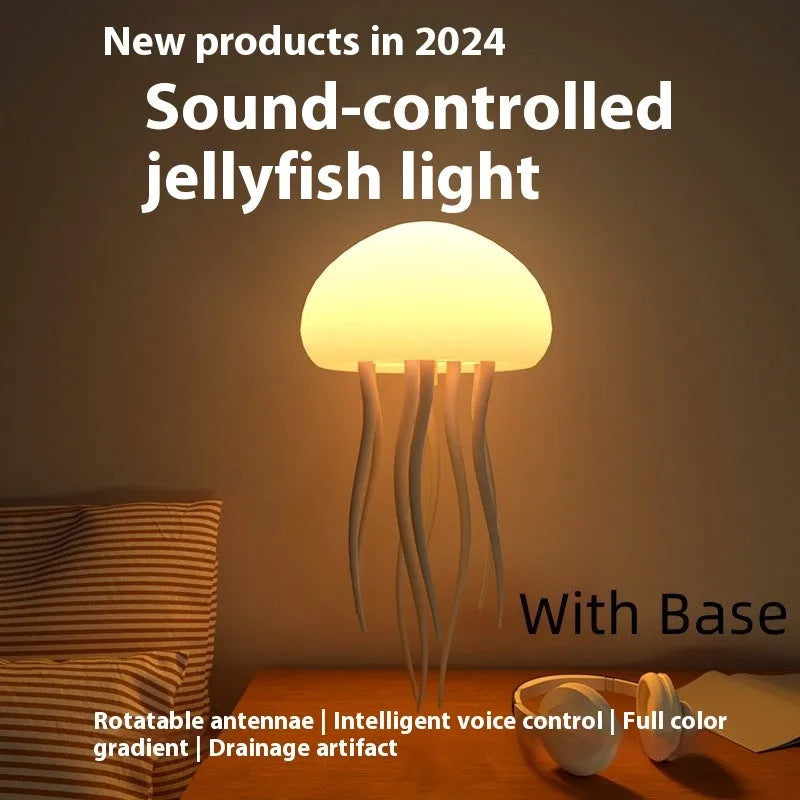 Jellyfish mood lamp with LED lights and adjustable tentacles on desk