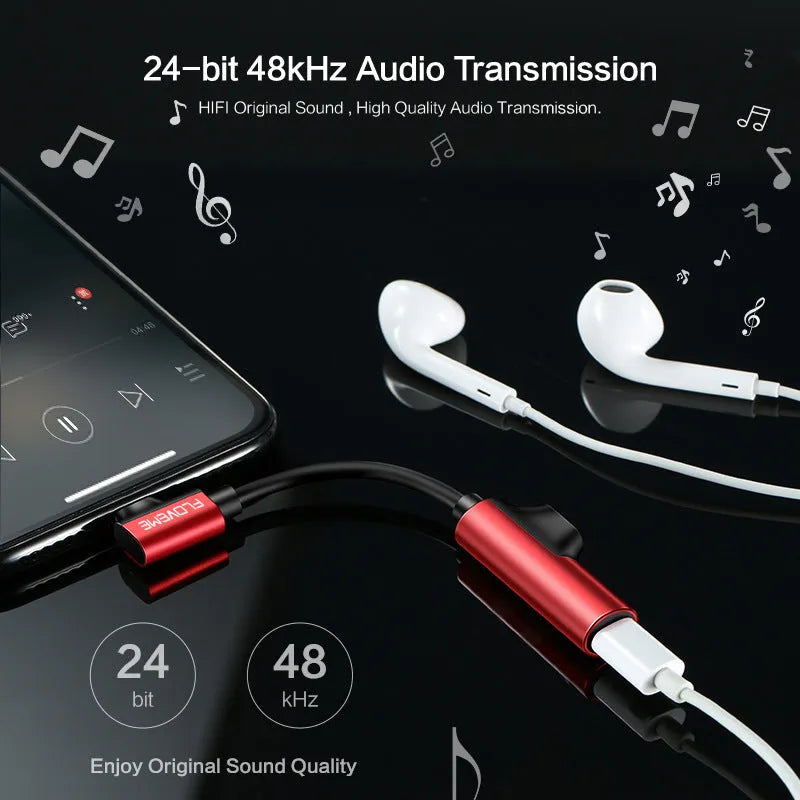 Black lightning to 3.5mm audio and charging adapter with aluminium alloy construction