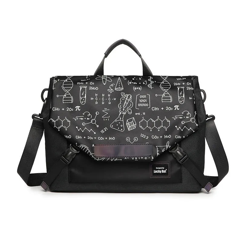 Grey Oxford cloth messenger laptop bag with letter pattern for 16 inch gaming notebook