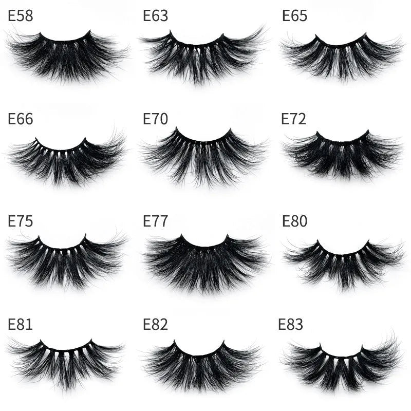 Handmade black mink hair eyelashes 25mm length on white background