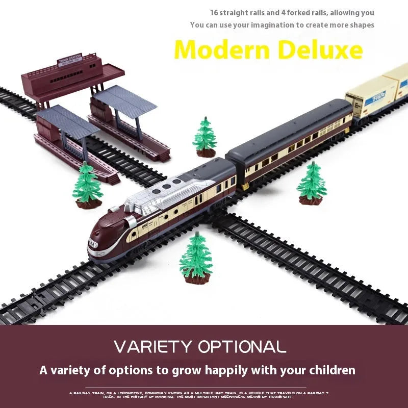 Retro electric rail car small train assembled plastic model educational toy in classical or modern colour style