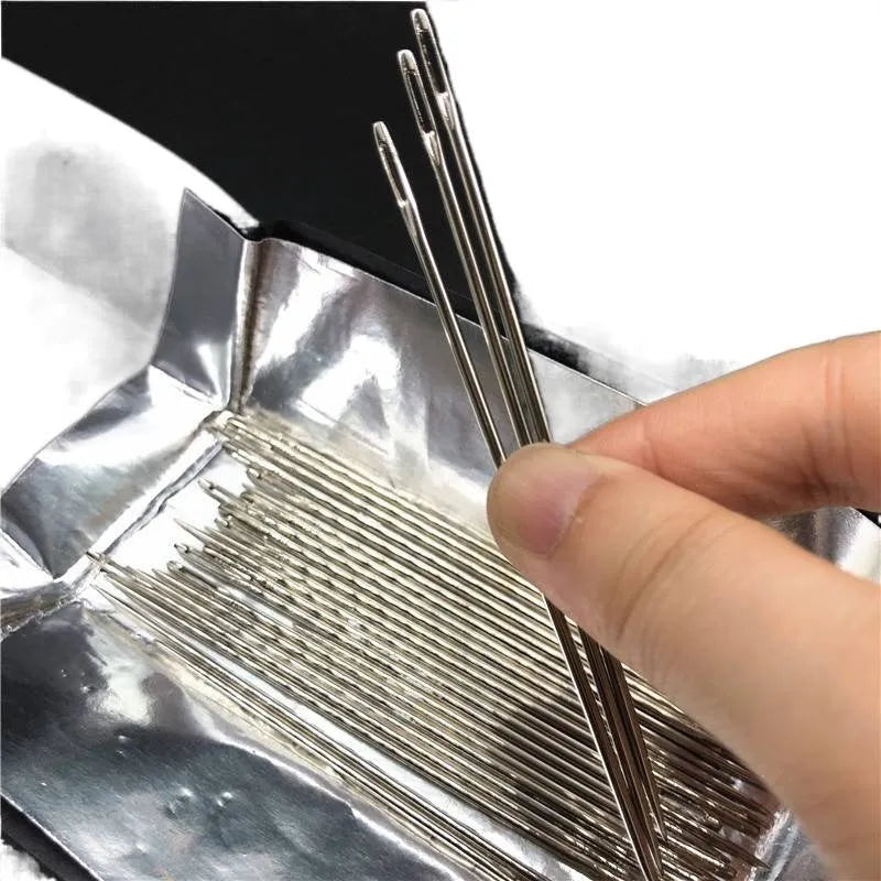 Imported long steel sewing needle 10cm length 1.8mm thick 7mm eye for hand sewing thick fabrics