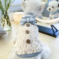 Bowknot hollow knit dog sweater in coffee white colour on a small dog, polyester fabric, lattice pattern
