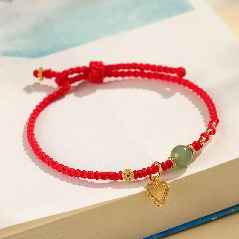 925 silver Hetian jade handmade woven bracelet with red strap for women