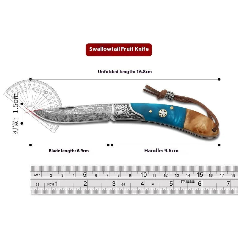 VG10 stainless steel folding pocket knife in Blue Ocean and Red Forest colours