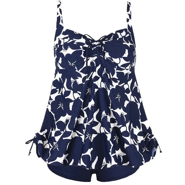 Big plus size women's two-piece swimsuit in polyester, hedging design, colour leaf, green, blue, red, sizes XL to 6XL