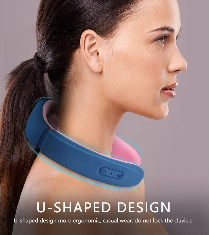 Neck and shoulder massager with electric pulse technology for deep tissue massage and customizable intensity settings