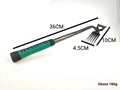 Green steel handled weeding rake with carbon steel head and 5 teeth for soil turning and planting