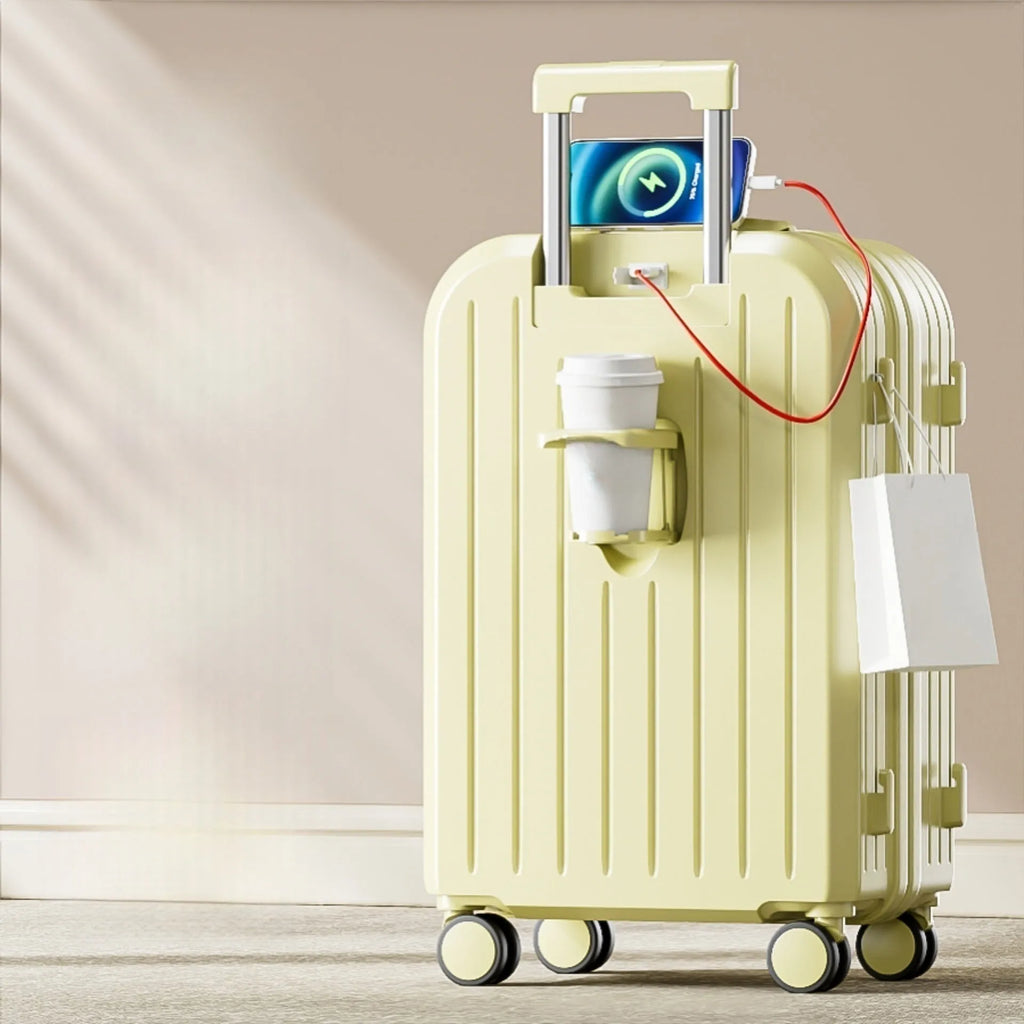 Small lightweight ABS PC striped suitcase with universal wheels, hard-shell trolley case in 18 to 28 inch sizes