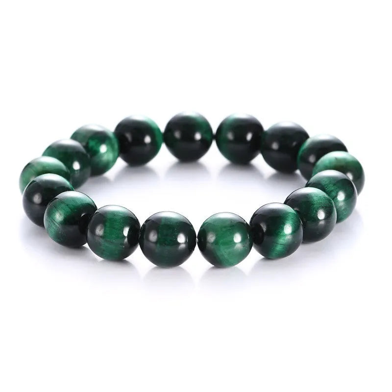 Green tiger eye stone bracelet with geometric polished beads in various size options