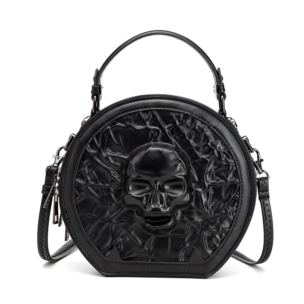 Men's black Halloween-embossed PU leather crossbody bag with three-dimensional pockets